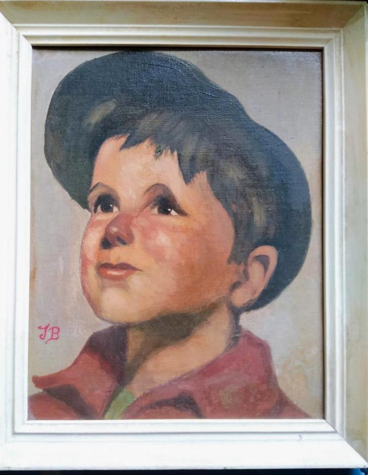 Oud schilderij: Jongetje met pet, Jeanne Brandsma, Antiek en Kunst, Kunst | Schilderijen | Klassiek, Verzenden