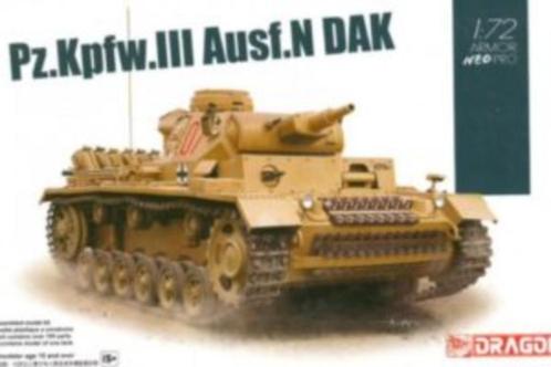 DRAGON 1:72 PANZER III AUSF N DAK, Hobby en Vrije tijd, Modelbouw | Auto's en Voertuigen, Nieuw, Tank, 1:50 of kleiner, Overige merken