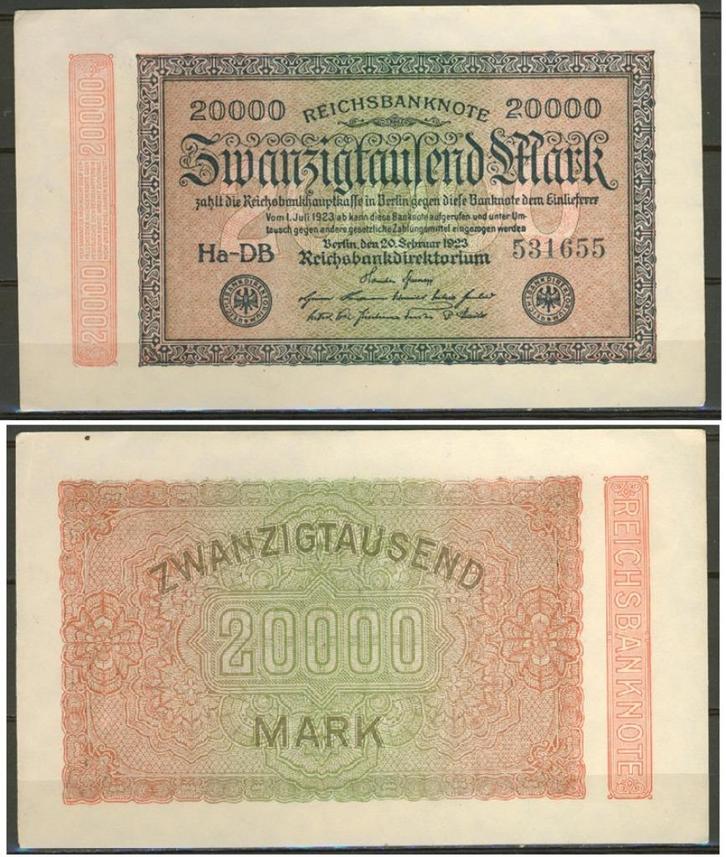 Berlin Berlijn 20000 Mark 1923 Reichsbanknote r-101 jdu, Postzegels en Munten, Bankbiljetten | Europa | Niet-Eurobiljetten, Los biljet