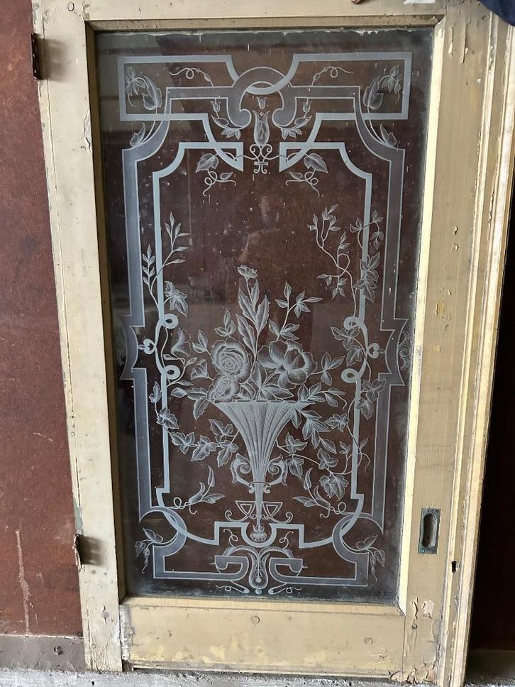 Geëtst glas, Doe-het-zelf en Verbouw, Deuren en Horren, Gebruikt, Overige typen, Minder dan 200 cm, Glas, Ophalen