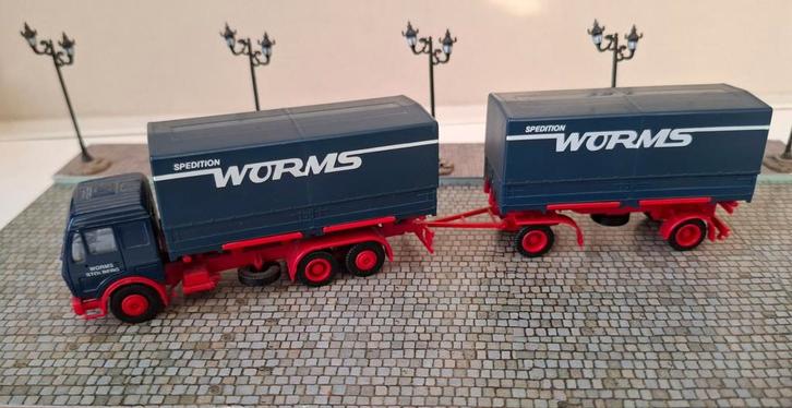 Herpa 144490 Mercedes 2538 Sk94 6x4, container Worms, 1/87, Hobby en Vrije tijd, Modelauto's | 1:87, Zo goed als nieuw, Bus of Vrachtwagen