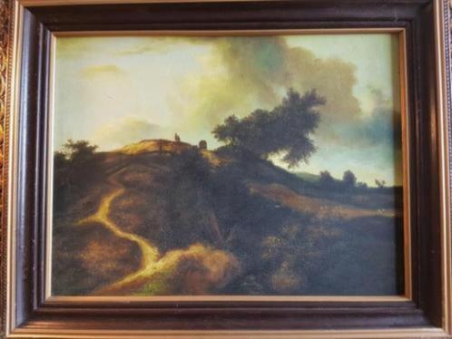 Olieverf schilderij romantiek duintop mensen woonwagen, Antiek en Kunst, Kunst | Schilderijen | Klassiek, Ophalen