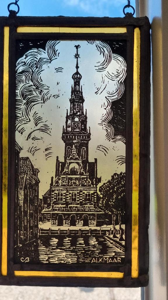 antiek glas in lood paneel Alkmaar Cornelis Bogtman, Antiek en Kunst, Antiek | Glas en Kristal, Ophalen of Verzenden