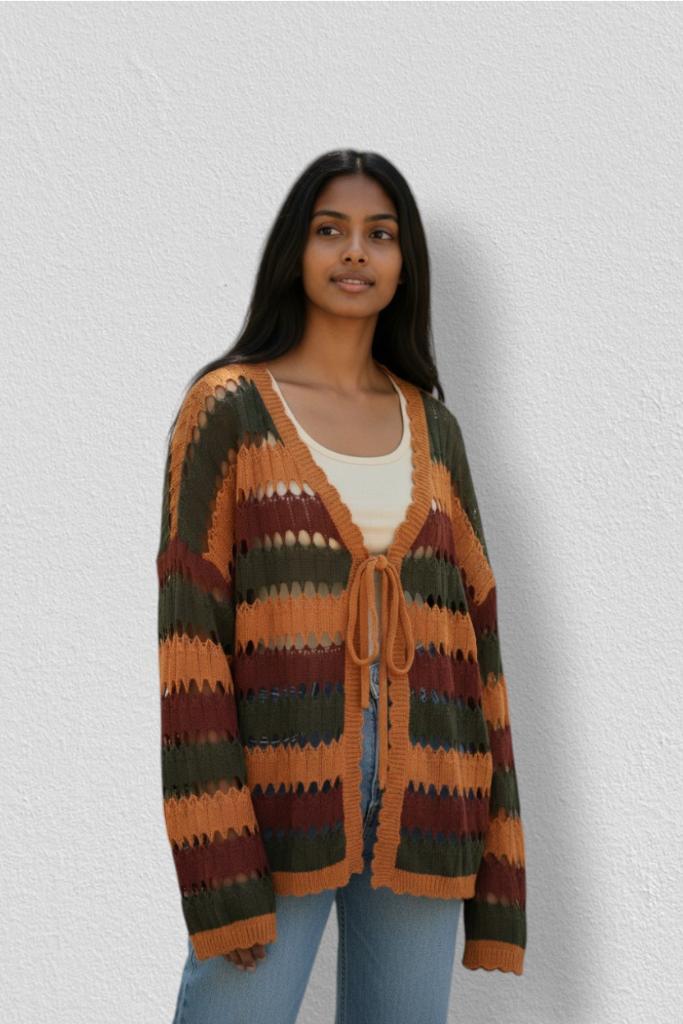 Cardigan – Bohemian & Warm Orange-Multicolor Cardigan – XL👒, Kleding | Dames, Truien en Vesten, Zo goed als nieuw, Maat 46/48 (XL) of groter
