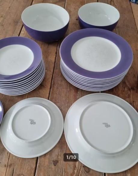 Kahla Servies - Paars/Wit - De Bijenkorf, Huis en Inrichting, Keuken | Servies, Zo goed als nieuw, Compleet servies, Effen, Porselein