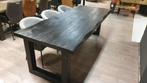 Zwarte mangohouten boomstamtafel van 260x110cm, Ophalen, 100 tot 150 cm, Vijf personen of meer, Metaal
