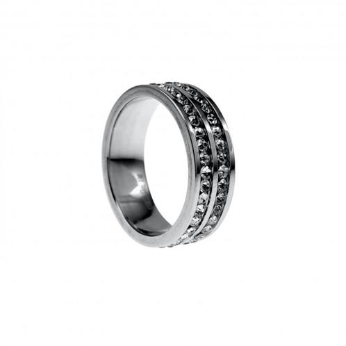 Ring Dames Gepolijst RVS Ring Twee Rijen Glimmende Steentjes, Sieraden, Tassen en Uiterlijk, Ringen, Nieuw, Dame, 17 tot 18, Zilver