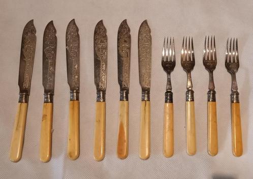 Antiek 13 delen Engels zilver met been visbestek, Antiek en Kunst, Antiek | Bestek, Verzenden