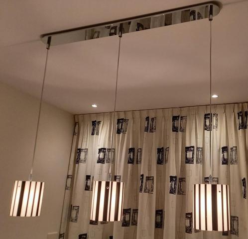 Eettafel hanglamp Massive met drie lampen, Huis en Inrichting, Lampen | Tafellampen, Gebruikt, 75 cm of meer, Glas, Metaal, Ophalen