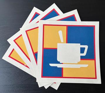 Retro stickers met koffie kopje 4 stuks beschikbaar voor biedingen