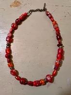 Vintage retro rode glaskralen Venetiaans boho kralen ketting, Ophalen of Verzenden, Zo goed als nieuw, Rood, Overige materialen