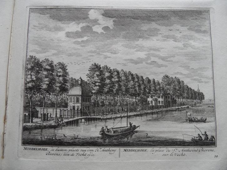 54 Nieuwersluis Buitenplaats Middelhoek Kopergravure 1719, Antiek en Kunst, Kunst | Etsen en Gravures, Ophalen of Verzenden