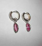 Oorbellen oorringen zilver 925 klapcreolen huggie hoops roze, Met strass, Verzenden, Nieuw, Roze