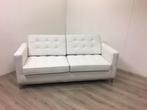 Bank wit kunstleer chromen pootjes 2½-zits gecapitonneerd, Ophalen, 150 tot 200 cm, 75 tot 100 cm, Rechte bank