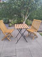 2 tuinstoelen en bistrotafel, Bijzettafel, Zo goed als nieuw, Tuinset, Hout