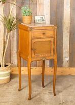 Oud antiek Frans nachtkastje roodbruin marmeren blad messing, Ophalen