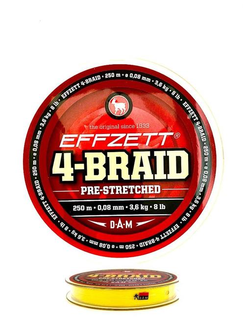 DAM effzet 4 braid 250 m.  geel, Watersport en Boten, Hengelsport | Roofvissen, Nieuw, Vislijn, Ophalen of Verzenden