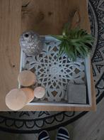 Mooi dienblad met glas onderzijde barok stijl gebroken wit, Ophalen of Verzenden, Zo goed als nieuw, Vierkant, Hout