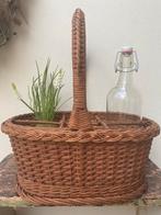 Vintage rotan flessenmand - Zes flessen!, Gebruikt, Mand, Ophalen of Verzenden, Riet