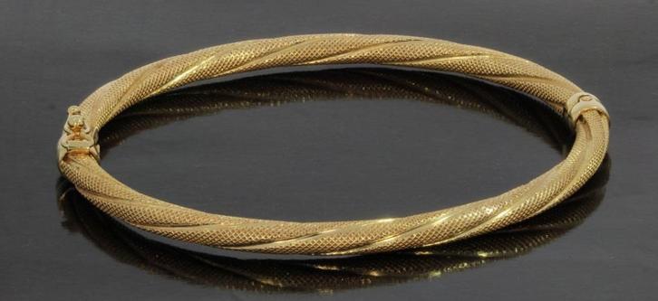 Slavenarmband 14k goud bangle fraai bewerkt dames vintage, Sieraden, Tassen en Uiterlijk, Armbanden, Zo goed als nieuw, Goud, Goud