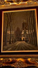 Oud schilderij, winters stadsgezicht, Antiek en Kunst, Ophalen of Verzenden