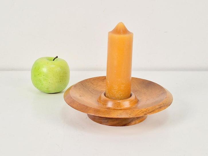 Vintage houten kandelaar hout mid century 1960 denmark, Huis en Inrichting, Woonaccessoires | Kandelaars en Kaarsen, Gebruikt