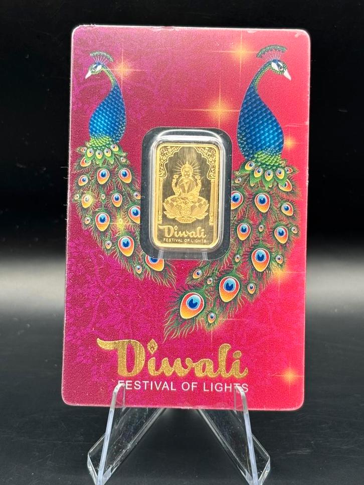 5 gram Diwali pamp suisse festival of the lights baartje, Postzegels en Munten, Edelmetalen en Baren, Goud, Ophalen of Verzenden