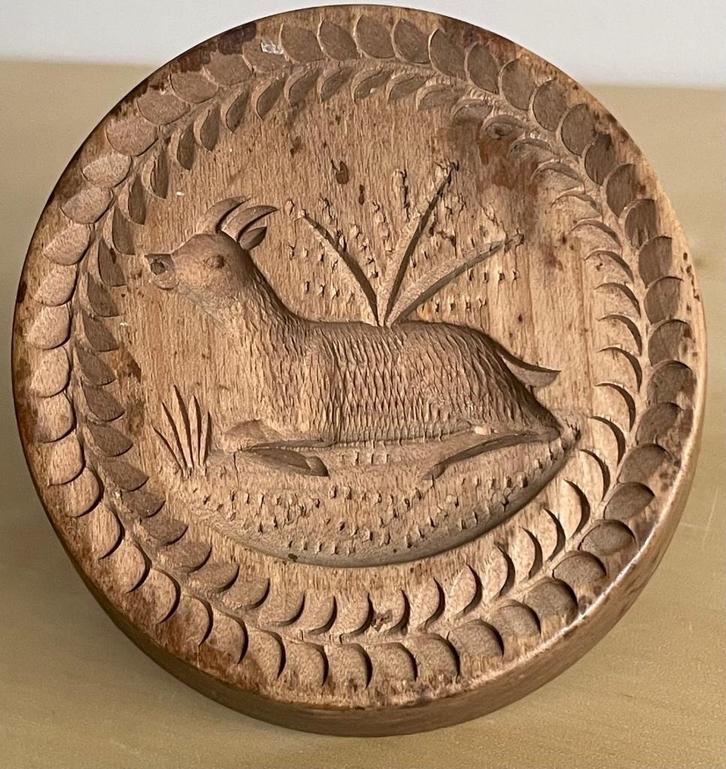 Antieke houten boterstempel houtsnijwerk geitje, Antiek en Kunst, Antiek | Keukenbenodigdheden, Ophalen of Verzenden