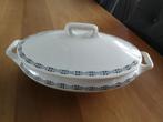 Brocante ovale aardenwerken dekschaal met grijs/zwart motief, Ophalen of Verzenden