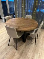 Ronde houten tafel met 4 stoelen, Huis en Inrichting, Tafels | Eettafels, Gebruikt, 100 tot 150 cm, Ophalen of Verzenden, Vier personen