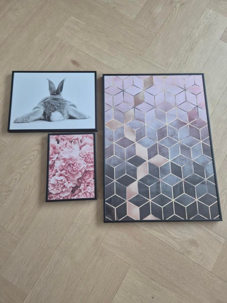 3 zwarte lijsten met posters, Ophalen of Verzenden