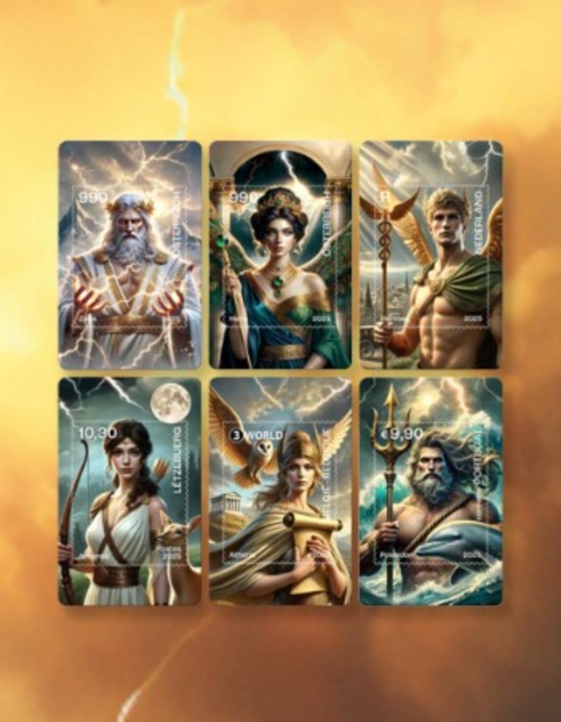 ≥ Complete set 6 Crypto stamp 2025 mythische helden 5 landen — Postzegels |  Nederland — Marktplaats