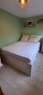 IKEA BRIMNES bedframe 140x200cm met opberglades wit, Ophalen, Gebruikt, Wit, Tweepersoons