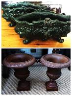 Gietijzeren 2x jardiniere groen en 2x louvre vazen gietijzer, Antiek en Kunst, Curiosa en Brocante, Ophalen of Verzenden