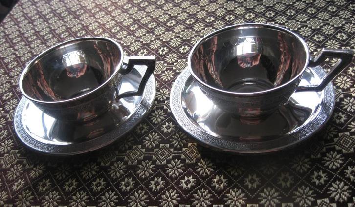 Zilveren Deco Thee kopjes set, Antiek en Kunst, Antiek | Goud en Zilver, Zilver, Verzenden