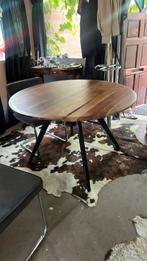 Teak houten eetafel design stalen poten industrieel, Huis en Inrichting, Tafels | Eettafels, Rond, Ophalen of Verzenden, Vijf personen of meer