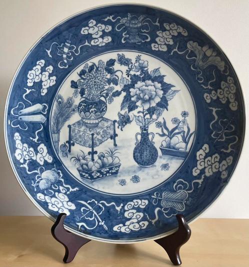 Groot antiek Chinees wandbord / bord met zeldzaam decor, Antiek en Kunst, Antiek | Porselein, Ophalen of Verzenden