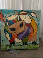 Nu € 50,00 Schilderij vrolijke koe 90x90 cm  Corrie Leushuis, Antiek en Kunst, Kunst | Schilderijen | Modern, Ophalen
