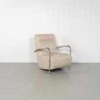 1 Leolux Scylla Fauteuil Hoog + Voetenbank Wit Leer - Chroom, Huis en Inrichting, Fauteuils, Metaal, 75 tot 100 cm, Ophalen of Verzenden