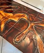 Vintage Sixties tegeltafel met chroom, Ophalen, Zo goed als nieuw, Rond, Minder dan 50 cm
