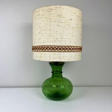 vintage XL tafellamp groene glazen bolvoet en jute kap   beschikbaar voor biedingen