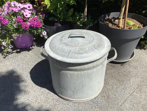 Zinken wastobbe - inclusief deksel, Tuin en Terras, Bloembakken en Plantenbakken, Binnen, Balkon, Tuin, Rond, Ophalen