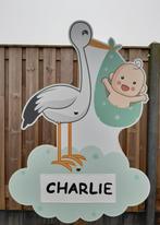 Geboortebord Ooievaar met baby mintgroen te huur/huren, Zo goed als nieuw, Info@bezigebijtjezzz.nl, Ophalen, Bezige Bijtjezzz