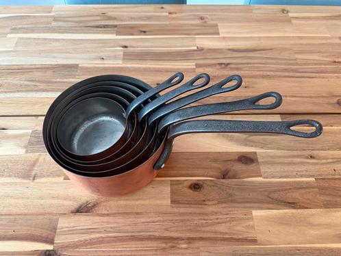 Set koperen pannen, 5 stuks, Huis en Inrichting, Keuken | Potten en Pannen, Gebruikt, Pannenset, Overige materialen, Ophalen of Verzenden