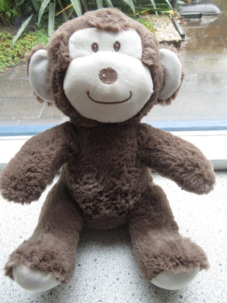 Aap merk Tendertoys bruin creme velours meet zittend, Kinderen en Baby's, Speelgoed | Knuffels en Pluche, Zo goed als nieuw, Overige typen