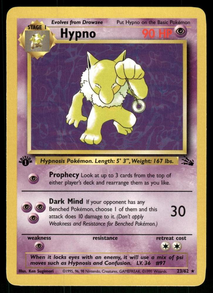 Hypno 23/62 - Fossil (1st edition) (NM), Hobby en Vrije tijd, Verzamelkaartspellen | Pokémon, Gebruikt, Verzenden
