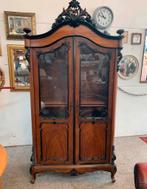 Kast mooie antieke mahoniehouten ebony vitrine kuifkast., Antiek en Kunst, Ophalen of Verzenden