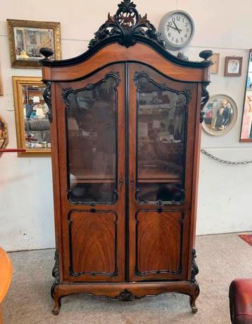 Kast mooie antieke mahoniehouten ebony vitrine kuifkast. beschikbaar voor biedingen