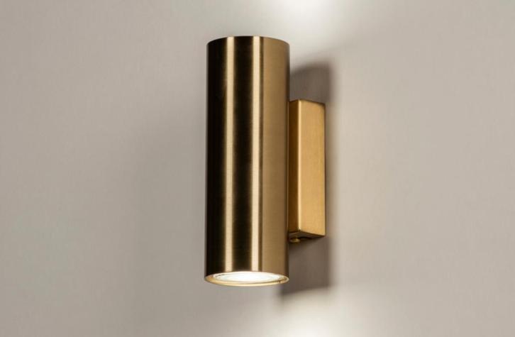 2x up and down wandlampen messing/goudkleurg, Huis en Inrichting, Lampen | Wandlampen, Zo goed als nieuw, Metaal, Ophalen