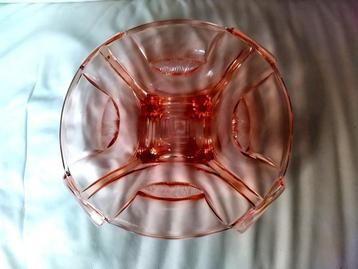 Antieke Art Deco Glazen Schaal persglas bord glas rood roze beschikbaar voor biedingen